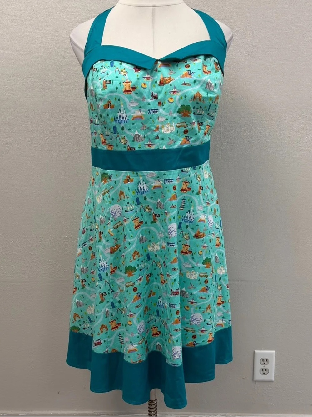 Disney Parks Dress Shop Teal "Park Life" Halter Midi Dress - New - Size 26 (3X)